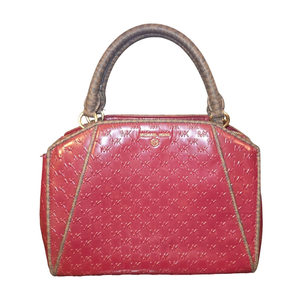 Michael Kors Cleo Satchel Womens Med Red Logo Embossed Patent Leather 30F1G9CS2A